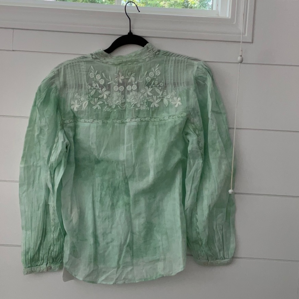 NWT LoveShackFancy Mint Green Floral Embroidered Rhonda Top Sz S, gorgeous! - Picture 6 of 8